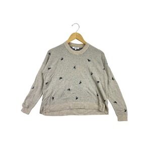 Madewell Sweater‎ Women’s Gray Bow Print Knit Crewneck Long Sleeve Casual S